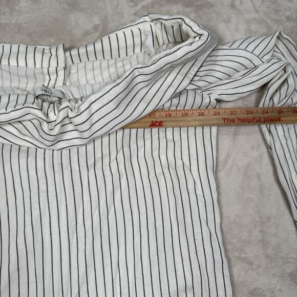 Tibi Frederic Off Shoulder Top Cotton Button Striped Beige Gray Women’s Size 10 - Picture 7 of 9